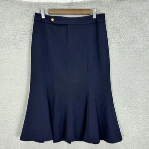 Lauren Ralph Lauren pencil midi skirt women 8P blue wool ruffle hem office siren